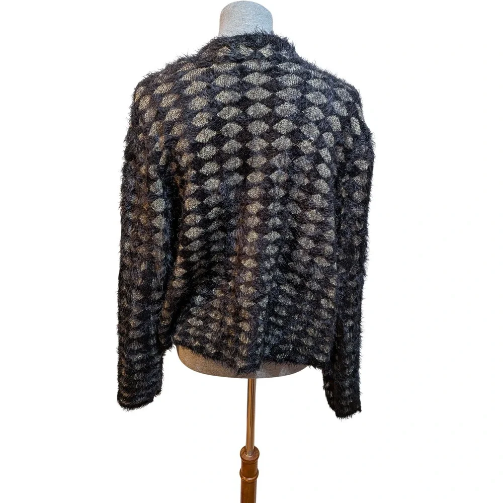 Black Gold‎ Holiday Party Office Cozy Polka Dot Fuzzy Knit Cardigan XL Sweater